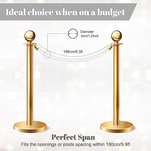 Fumete 6 Pieces Velvet Stanchion Rope Bulk 6.5 Feet Crowd Control Barriers Safety Velvet Rope with Polished Gold Hooks for Party Openings, Not Include Stanchion Post(White) - color: White