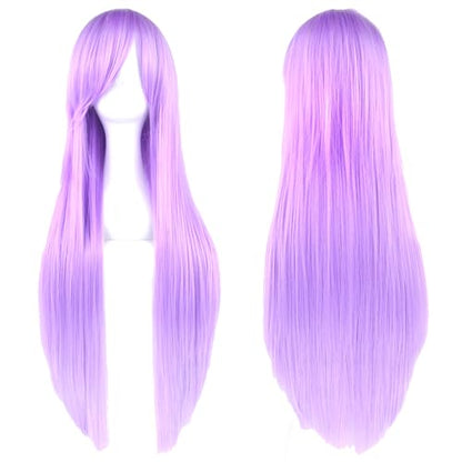 80cm Long Straight Natural Hair Cosplay Wigs with Bangs Colorful Halloween Costume Party Wig for Women (Bright Purple) - color: Bright Purple