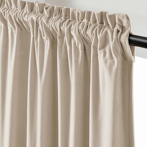 Lazzzy Beige Velvet Curtains Neutral Rod Pocket 52×90 Inch 2 Panels | Soft Velvet, Room Darkening, For Bedroom & Living Space, Light Shifting Texture, Elegant Drape, Cozy - color: R | Beige, size: 52"W x 90"L (Pack of 2)