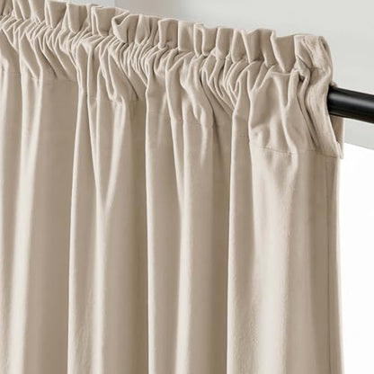 Lazzzy Beige Velvet Curtains Neutral Rod Pocket 52×63 Inch 2 Panels - color: R | Beige, size: 52"W x 63"L (Pack of 2)