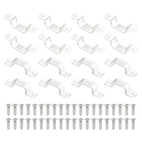 PATIKIL LED Strip Light Clips, 50 Pack Mounting Bracket Soft Fixing Clips Clamp Holders with Screws for 17mm Wide 3528/5050 Neon RGB Light Cable Ribbon, Transparent - size: 17mm