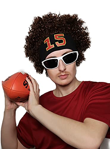 ALLAURA - Patrick Mahomes Wig + Sweatband 100% Realistic Curly Brown Wig for Men Women Fits All Non-itch Football Cosplay - color: 21-Brown