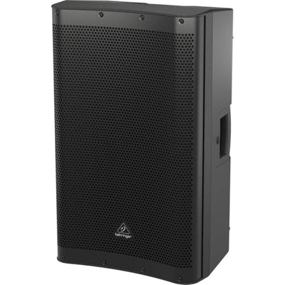 Behringer DR115DSP Active 1400W 15" PA Speaker System w/DSP and 2-Ch Mixer, Pair, Bundle with Turnstile Audio Speaker Stands, Pair, XLR M to F Cable 25'