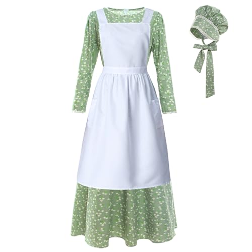 NSPSTT Prairie Dress Women Pioneer Dress Colonial Costume - color: Green-suit, size: Small