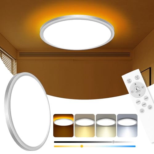 zemty 12 Inch LED Ceiling Light with Night Light 1800K, Dimmable with Remote Control, Low Profile Lighting for Bedroom Bathroom Kitchen - Brushed Nickel - color: Brushed Nickel, size: 12in-1Pack