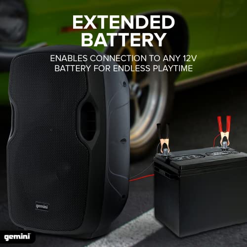 Gemini 10" Battery Bluetooth PA Speaker, 300 Watts (AS-10TOGO) | Battery PA with wheels, up to 10 hr - Bluetooth, USB, SD, FM, AUX - mic & guitar inputs, onboard EQ - size: 10 in