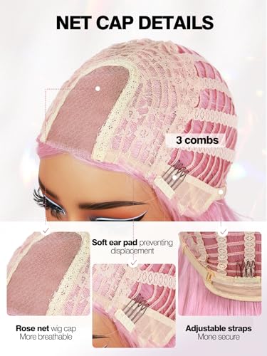 Quantum Love Long Curly Pink Wig for Women Long Wavy Middle Part Light Pink Wigs 28Inch Natural Looking Synthetic Fashion Color Hair for Cosplay Halloween Daily Party Use - color: Pink