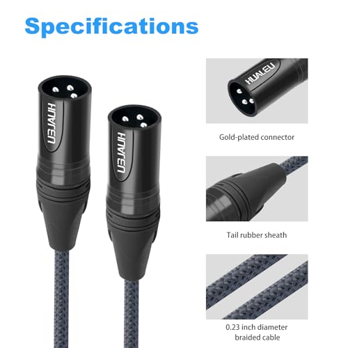 15FT 3Pin XLR Male to Male Audio Cable,Hi-End (OFC) Silver Plated Connector Studio Mixer Amplifier Adapter Cable-2 Pack - color: XLR Male to Male, size: 15feet