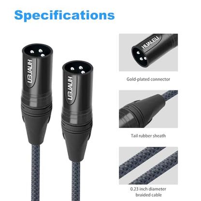 15FT 3Pin XLR Male to Male Audio Cable,Hi-End (OFC) Silver Plated Connector Studio Mixer Amplifier Adapter Cable-2 Pack - color: XLR Male to Male, size: 15feet