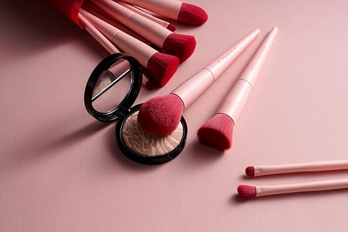 BS-MALL Makeup Brush Set 18 Pcs Premium Synthetic Foundation Powder Concealers Eye shadows Blush Makeup Brushes with black case (Pink Red) - color: Pink Red