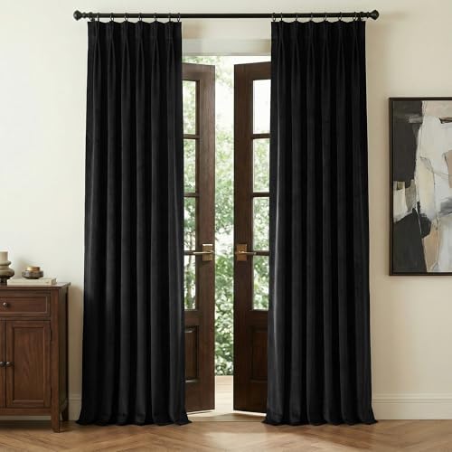 NICETOWN Black Velvet Pinch Pleated Blackout Room Darkening Window Curtains 92 Inch Long for Living/Dining Room Bedroom Theater Heat Insulate Velvet Back Tab Track Drapes Hooks 2 Panels W40 - color: Black, size: 40"W x 92"L (Pack of 2)