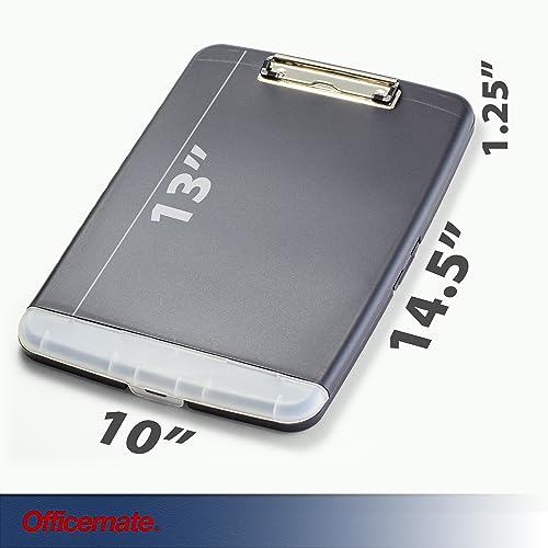 Officemate Slim Clipboard Storage Box, 14.5 x 10-Inches Letter Size Document Organizer, Low-Profile Metal Clip, Separate Pen and Pencil Compartment, Charcoal - size: Pack of 1