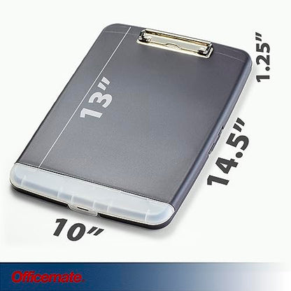 Officemate Slim Clipboard Storage Box, 14.5 x 10-Inches Letter Size Document Organizer, Low-Profile Metal Clip, Separate Pen and Pencil Compartment, Charcoal - size: Pack of 1