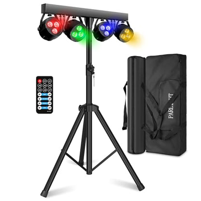 Stage Lights with Stand 120W, Professional DJ Lights Package, RGBW LED 4-Par Gigbar with DMX & Sound-Activated Stage Lighting System for DJs Band Party Wedding Church & Concert, 7FT Tripod