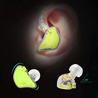 BASN Bmaster Noise Isolating in Ear Monitor Earphones, 1BA+2DD Hybrid Balanced Armature Driver IEM Headphones with Two Detachable MMCX Cables (Yellow) - color: Yellow