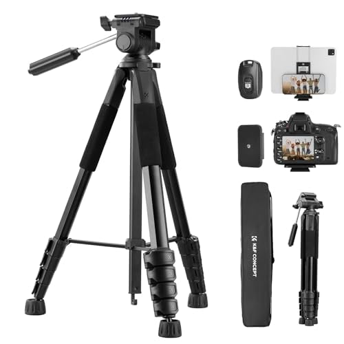 K&F CONCEPT 75" Aluminum Camera Tripod, Lightweight and Compact for Travel | Compatible with Canon Nikon DSLR Camera, Cellphone Clip and Remote Control for Shooting and Video Recording S255A3+BV01 - color: Black