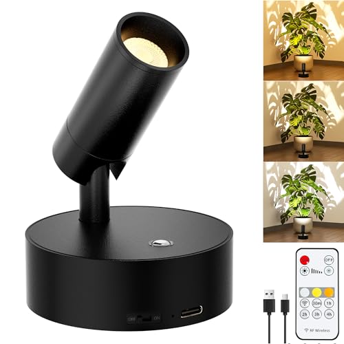 Rechargeable LED Spotlight Indoor: Wireless Battery Operated Spotlight with Remote Control Small Picture Spot Light Accent Uplighting for Plant Artwork Black - color: Black, size: 1 Pack