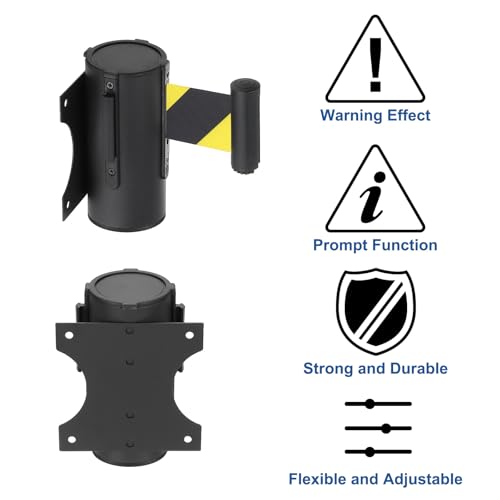 MECCANIXITY Fixed Wall Mount Retractable Belt Barrier, 9.84 ft Fixed Crowd Control Retractable Belts for Queue Black Yellow Diagonal Stripe Belt with Black ABS Case Pack of 4 - color: Black Yellow Stripe, size: 9.84 ft