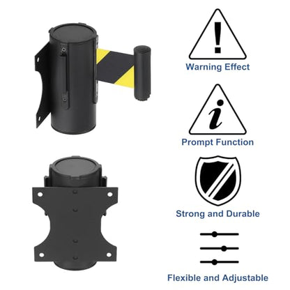 MECCANIXITY Fixed Wall Mount Retractable Belt Barrier, 9.84 ft Fixed Crowd Control Retractable Belts for Queue Black Yellow Diagonal Stripe Belt with Black ABS Case Pack of 4 - color: Black Yellow Stripe, size: 9.84 ft