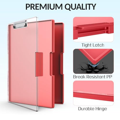 Sooez Nursing Clipboard with Storage, Clear Top Clip Boards 8.5x11, Red | Heavy Duty Plastic, Dry Erase, High Capacity, Nurse Essentials, Dental Assistant, Teacher & College School Office Supplies - color: Red