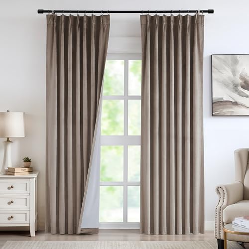 Vision Home Mocha Tan Velvet Pinch Pleated Blackout Curtains 40Wx95L Inches - color: Mocha Tan, size: 40"W x 95"L (Pack of 2)