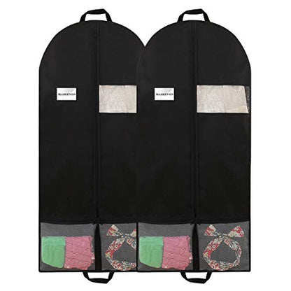 51" Garment Bags with Zipper Pocket for Dance Costume,Wedding Gown,Suit,Furs,Garment Bags for Travel and Storage(Pack of 2,Black) - color: Black