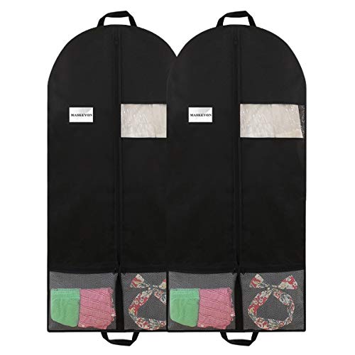 51" Garment Bags with Zipper Pocket for Dance Costume,Wedding Gown,Suit,Furs,Garment Bags for Travel and Storage(Pack of 2,Black) - color: Black
