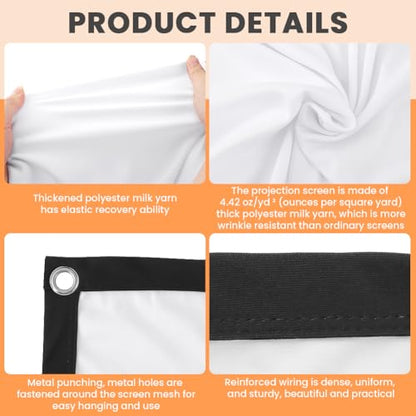 Projector Screen, White Projector Screen, 16:9 No Crease Home Theater Foldable Projection Screen 60"|72"|84"|100"|120"|150" (100 inch Thickened) - size: 100 inch Thickened