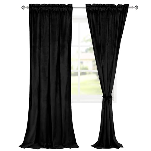 Hiasan Black Velvet Blackout Curtains 96 inches Long, 2 Panels, 42W x 96L - color: Black, size: 42"W x 96"L (Pack of 2)