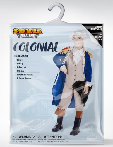 Spooktacular Creations George Washington Costume for Kids, Colonial Boys Costume with Wig and Hat for Halloween DressUp Party - size: Medium (8-10yr)