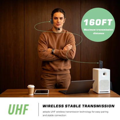 WF-04 UHF Wireless Microphone System for 4 People,600m Range | Dual Wireless Headset Mics for Karaoke Speaker, Amplifier, Mic Speakers, Church, PA System, Yoga,Teaching, Fitness - size: WF-04