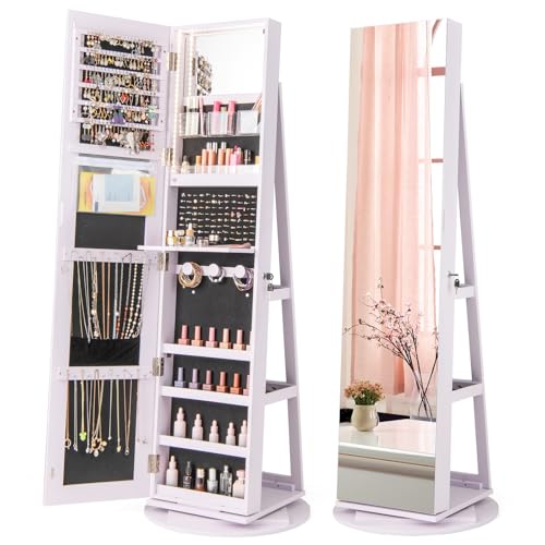 LOKO 360° Swivel Jewelry Cabinet, Lockable Jewelry Organizer (Lavender) - color: Lavender