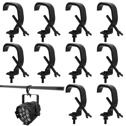 10 Pack Stage Light Clamp Hook Bulk, Fits OD 1.18"-2" Truss Heavy Duty Aluminum Alloy Truss Clamps, Aluminum Alloy Stage Lights Hook Black