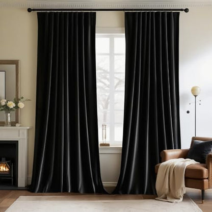 MIULEE Black Velvet Pinch Pleat Blackout Curtains W52 X L96 Inches - color: Black, size: 52"W x 96"L (Pack of 2)