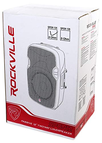 Rockville SPGN124 12" Passive 1200W DJ PA Speaker Pair with RVCS2 Stands | 1200W Peak / 300W RMS Each, 4 Ohm, Speakon Connections, Crank-Up Tripod Stands, 2 Carry Bags, Live Sound, 4-Items