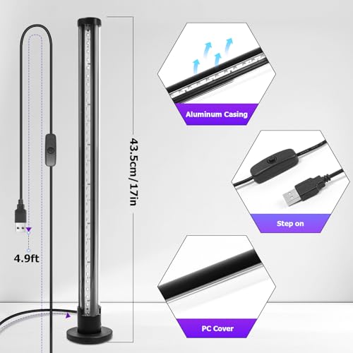 15W LED Black Lights, Vertical Standing Table Blacklight Fixture, 390-400nm, Desktop Led Black Light with Stand, 5FT Cord and Switch,Black Lights Party Supplies, 1pack