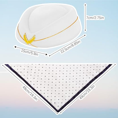 5 Pcs Flight Attendant Costume Accessories Women Airline Stewardess Outfits Flight Attendant Hat Pin Sunglasses Scarf Gloves - color: White