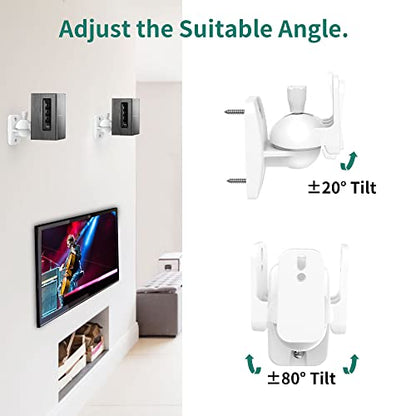 HomeMount Speaker Wall Mount Brackets for Surround Sound, 4 Pack, White | swivel and tilt, universal mounts fit rear speakers, holds up to 8 lbs, anti-slip gear lock, ideal for home theater and music - color: 4P-White