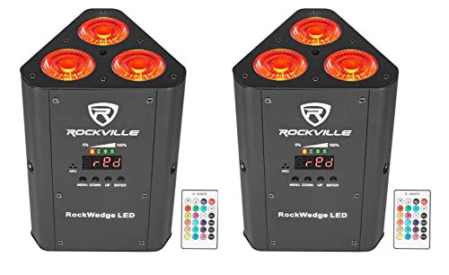 Rockville RockWedge LED Black RGBWA+UV Rechargeable Par Up-Light, 2-Pack | Built-In 7500mAh Battery, Wireless DMX, 54W, Up to 36 Hours Single Color Runtime, 4 Hour Recharge, 6 or 10 Channel DMX