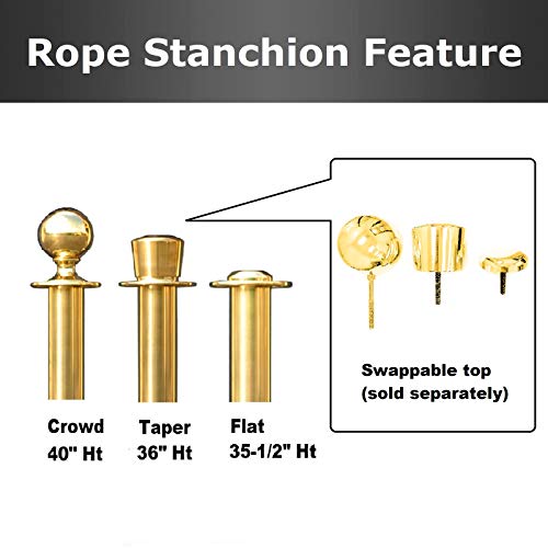 Gold Crown Top Decorative Rope Safety Queue Stanchion Barrier in 3 pcs Set, VIP Crowd Control (72" Red Velvet) - color: 72" Red Velvet