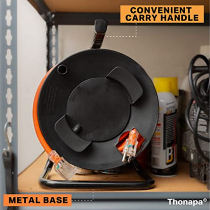 Thonapa Extension Cord Storage Reel with Metal Stand, Black