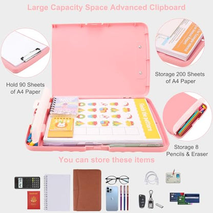 Clipboard with Storage, A4 Binder Nursing Clipboards with Pen Holder, Heavy Duty Storage Clipboards with Low Profile Clip, Clipboard Folder Side-Opening, Smooth Writing Clip Board (Peachy Pink) - color: Peachy Pink