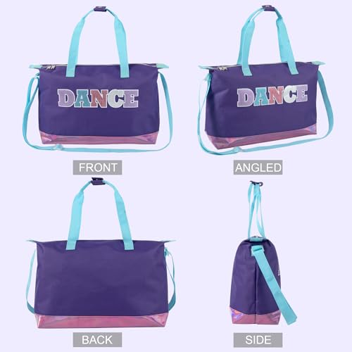 Garment Dance Shoulder Bags for Girls, Teen Dancers, Costumes, Boys | Holographic Glitter Dance Bag for Kids - color: Dance Purple & Pink