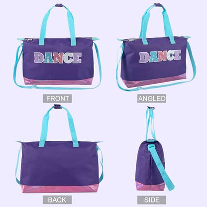 Garment Dance Shoulder Bags for Girls, Teen Dancers, Costumes, Boys | Holographic Glitter Dance Bag for Kids - color: Dance Purple & Pink