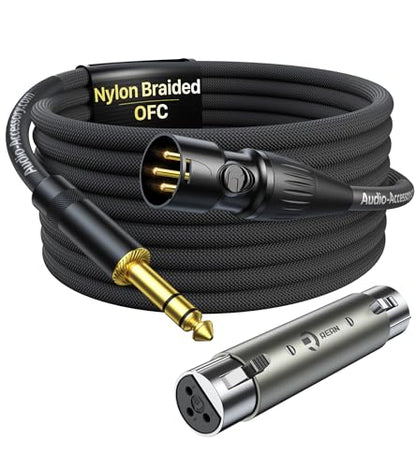 AA AUDIO ACCESSORY XLR Male to 1/4 Cable with XLR Female to Female Adapter Bundle, Rean Connectors from Neutrik, Kevlar-Reinforced Nylon Braided TRS Cable, Balanced Quarter Inch Cord, 15ft, OFC - size: 15ft, style: XLR Male to 1/4 & XLR Adapter