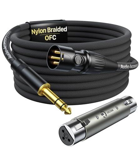 AA AUDIO ACCESSORY XLR Male to 1/4 Cable with XLR Female to Female Adapter Bundle, Rean Connectors from Neutrik, Kevlar-Reinforced Nylon Braided TRS Cable, Balanced Quarter Inch Cord, 25ft, OFC - size: 25ft, style: XLR Male to 1/4 & XLR Adapter