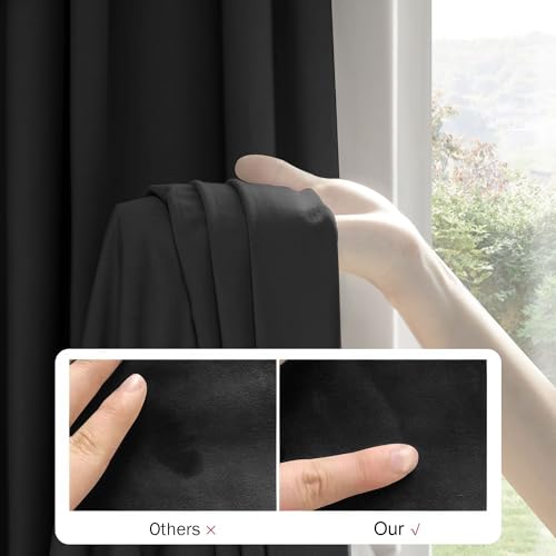 Beauoop Velvet Curtains for Bedroom Living Room Black 52x84 2 Panels - color: Black, size: 52"W x 84"L (Pack of 2)