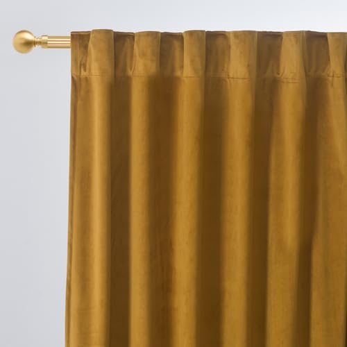 Roslynwood Luxury Soft Mustard Velvet Curtains 72 inches Long Back Tab Thermal Insulated Blackout Window Drapes for Living Room/Bedroom/Dining Room, W52 x L72, 2 Panels - color: Mustard, size: 52"W x 72"L (Pack of 2)
