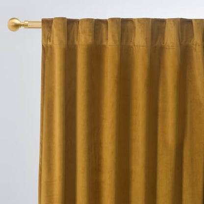 Roslynwood Luxury Soft Mustard Velvet Curtains 72 inches Long Back Tab Thermal Insulated Blackout Window Drapes for Living Room/Bedroom/Dining Room, W52 x L72, 2 Panels - color: Mustard, size: 52"W x 72"L (Pack of 2)