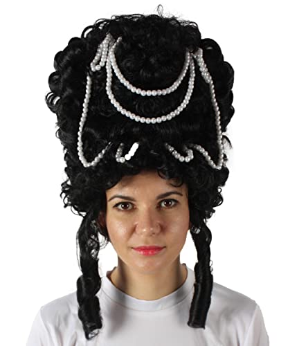 HPO Adult Women's Baroque French Revolution Queen Marry Wig, Multiple Color Options, Breathable Capless Cap, Flame-retardant Synthetic Fiber - color: Black